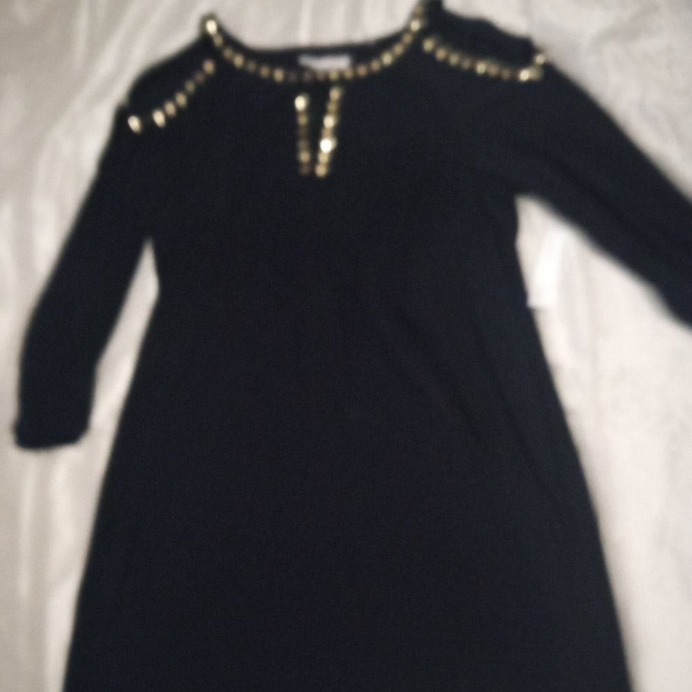 Emma & Michele Women's Dress Black 1/4 Sleeves Midi